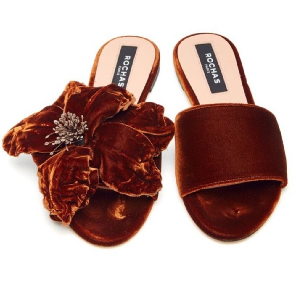 ROCHAS velvet flower slides